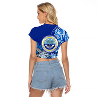 Micronesia Sea Turtle Raglan Cropped T Shirt Federated States Of Micronesia Tribal Floral Pattern