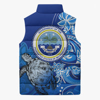 Micronesia Sea Turtle Sleeveless Puffer Jacket Federated States Of Micronesia Tribal Floral Pattern