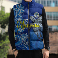 Micronesia Sea Turtle Sleeveless Puffer Jacket Federated States Of Micronesia Tribal Floral Pattern
