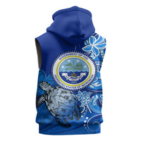 Micronesia Sea Turtle Sleeveless Zip Hoodie Federated States Of Micronesia Tribal Floral Pattern