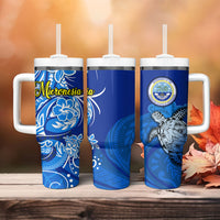 Micronesia Sea Turtle Tumbler With Handle Federated States Of Micronesia Tribal Floral Pattern