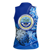 Micronesia Sea Turtle Women Sleeveless Polo Shirt Federated States Of Micronesia Tribal Floral Pattern