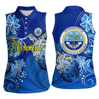 Micronesia Sea Turtle Women Sleeveless Polo Shirt Federated States Of Micronesia Tribal Floral Pattern