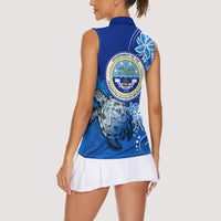 Micronesia Sea Turtle Women Sleeveless Polo Shirt Federated States Of Micronesia Tribal Floral Pattern