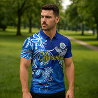 Micronesia Sea Turtle Zipper Polo Shirt Federated States Of Micronesia Tribal Floral Pattern