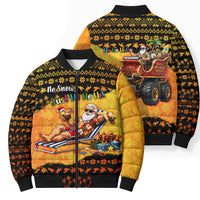 Tropical Christmas In July Santa Claus Bomber Puffer Jacket Festive Hawaiian With Beach Reindeer Sleigh