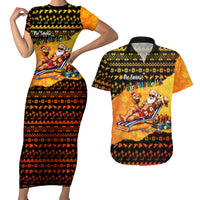 Tropical Christmas In July Santa Claus Couples Matching Short Sleeve Bodycon Dress and Hawaiian Shirt Festive Hawaiian With Beach Reindeer Sleigh