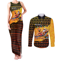 Tropical Christmas In July Santa Claus Couples Matching Tank Maxi Dress and Long Sleeve Button Shirt Festive Hawaiian With Beach Reindeer Sleigh