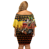 Tropical Christmas In July Santa Claus Family Matching Off Shoulder Short Dress and Hawaiian Shirt Festive Hawaiian With Beach Reindeer Sleigh