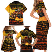 Tropical Christmas In July Santa Claus Family Matching Short Sleeve Bodycon Dress and Hawaiian Shirt Festive Hawaiian With Beach Reindeer Sleigh