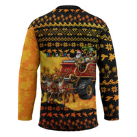 Tropical Christmas In July Santa Claus Hockey Jersey Festive Hawaiian With Beach Reindeer Sleigh