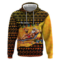 Tropical Christmas In July Santa Claus Hoodie Festive Hawaiian With Beach Reindeer Sleigh