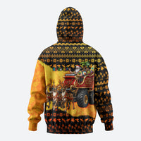 Tropical Christmas In July Santa Claus Hoodie Festive Hawaiian With Beach Reindeer Sleigh