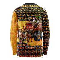 Tropical Christmas In July Santa Claus Long Sleeve Shirt Festive Hawaiian With Beach Reindeer Sleigh