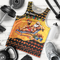 Tropical Christmas In July Santa Claus Men Tank Top Festive Hawaiian With Beach Reindeer Sleigh