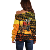 Tropical Christmas In July Santa Claus Off Shoulder Sweater Festive Hawaiian With Beach Reindeer Sleigh