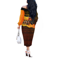 Tropical Christmas In July Santa Claus Off The Shoulder Long Sleeve Dress Festive Hawaiian With Beach Reindeer Sleigh