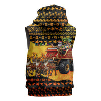 Tropical Christmas In July Santa Claus Sleeveless Hoodie Festive Hawaiian With Beach Reindeer Sleigh