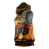 Tropical Christmas In July Santa Claus Sleeveless Hoodie Festive Hawaiian With Beach Reindeer Sleigh