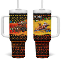 Tropical Christmas In July Santa Claus Tumbler With Handle Festive Hawaiian With Beach Reindeer Sleigh