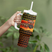 Tropical Christmas In July Santa Claus Tumbler With Handle Festive Hawaiian With Beach Reindeer Sleigh
