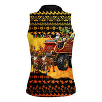 Tropical Christmas In July Santa Claus Women Sleeveless Polo Shirt Festive Hawaiian With Beach Reindeer Sleigh