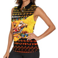 Tropical Christmas In July Santa Claus Women Sleeveless Polo Shirt Festive Hawaiian With Beach Reindeer Sleigh