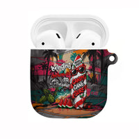 Tropical Christmas In July Candy Cane Surf AirPods Case Vibrant Street Art Beach Graffiti Graphic