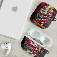 Tropical Christmas In July Candy Cane Surf AirPods Case Vibrant Street Art Beach Graffiti Graphic