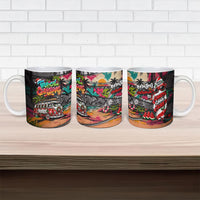 Tropical Christmas In July Candy Cane Surf Ceramic Mug Vibrant Street Art Beach Graffiti Graphic