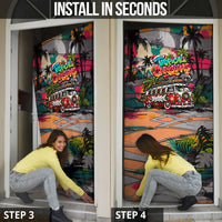 Tropical Christmas In July Candy Cane Surf Door Cover Vibrant Street Art Beach Graffiti Graphic