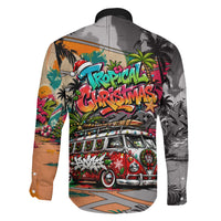 Tropical Christmas In July Candy Cane Surf Family Matching Off The Shoulder Long Sleeve Dress and Hawaiian Shirt Vibrant Street Art Beach Graffiti Graphic
