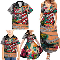 Tropical Christmas In July Candy Cane Surf Family Matching Summer Maxi Dress and Hawaiian Shirt Vibrant Street Art Beach Graffiti Graphic
