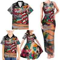 Tropical Christmas In July Candy Cane Surf Family Matching Tank Maxi Dress and Hawaiian Shirt Vibrant Street Art Beach Graffiti Graphic