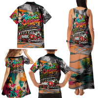 Tropical Christmas In July Candy Cane Surf Family Matching Tank Maxi Dress and Hawaiian Shirt Vibrant Street Art Beach Graffiti Graphic