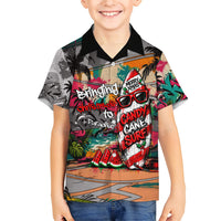 Tropical Christmas In July Candy Cane Surf Kid Hawaiian Shirt Vibrant Street Art Beach Graffiti Graphic