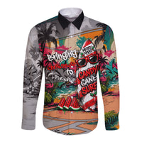 Tropical Christmas In July Candy Cane Surf Long Sleeve Button Shirt Vibrant Street Art Beach Graffiti Graphic
