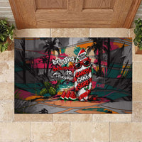 Tropical Christmas In July Candy Cane Surf Rubber Doormat Vibrant Street Art Beach Graffiti Graphic