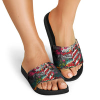 Tropical Christmas In July Candy Cane Surf Slide Sandals Vibrant Street Art Beach Graffiti Graphic
