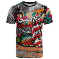Tropical Christmas In July Candy Cane Surf T Shirt Vibrant Street Art Beach Graffiti Graphic