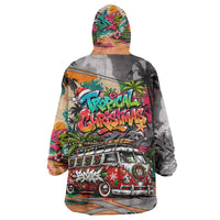 Tropical Christmas In July Candy Cane Surf Wearable Blanket Hoodie Vibrant Street Art Beach Graffiti Graphic