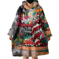Tropical Christmas In July Candy Cane Surf Wearable Blanket Hoodie Vibrant Street Art Beach Graffiti Graphic