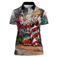 Tropical Christmas In July Candy Cane Surf Women Polo Shirt Vibrant Street Art Beach Graffiti Graphic