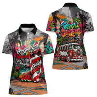 Tropical Christmas In July Candy Cane Surf Women Polo Shirt Vibrant Street Art Beach Graffiti Graphic