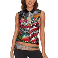 Tropical Christmas In July Candy Cane Surf Women Sleeveless Polo Shirt Vibrant Street Art Beach Graffiti Graphic