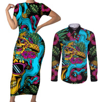 Pineapple Skull Couples Matching Short Sleeve Bodycon Dress and Long Sleeve Button Shirts Sumer Time TS04 - Polynesian Pride