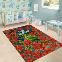 Fiji Taveuni Parrot Area Rug Tropical Waterfall Landscape With Floral Tribal Pattern