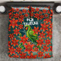 Fiji Taveuni Parrot Bedding Set Tropical Waterfall Landscape With Floral Tribal Pattern