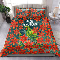 Fiji Taveuni Parrot Bedding Set Tropical Waterfall Landscape With Floral Tribal Pattern