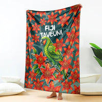 Fiji Taveuni Parrot Blanket Tropical Waterfall Landscape With Floral Tribal Pattern